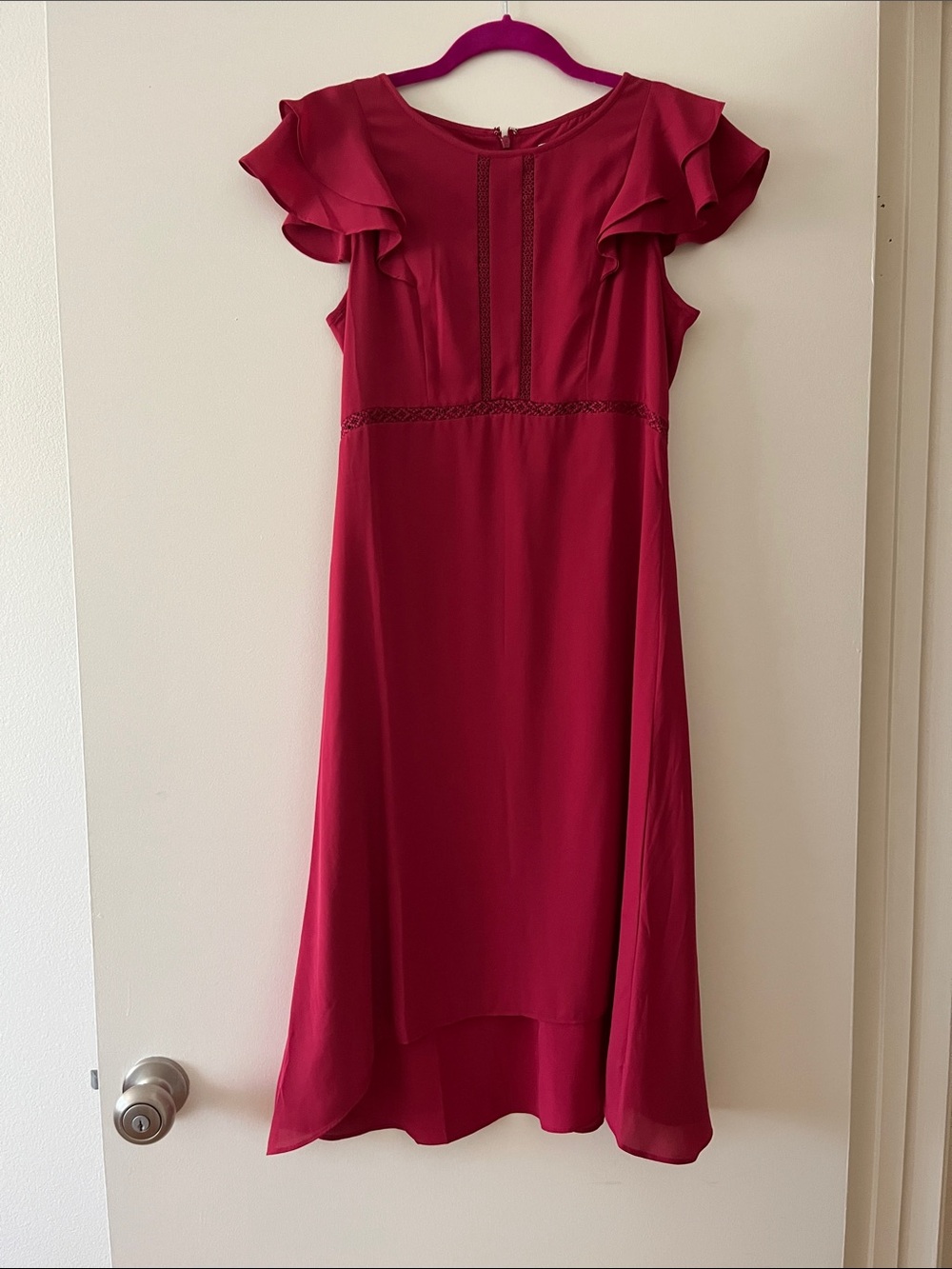 LOFT Magenta Ruffle-Sleeve High-Low Dress